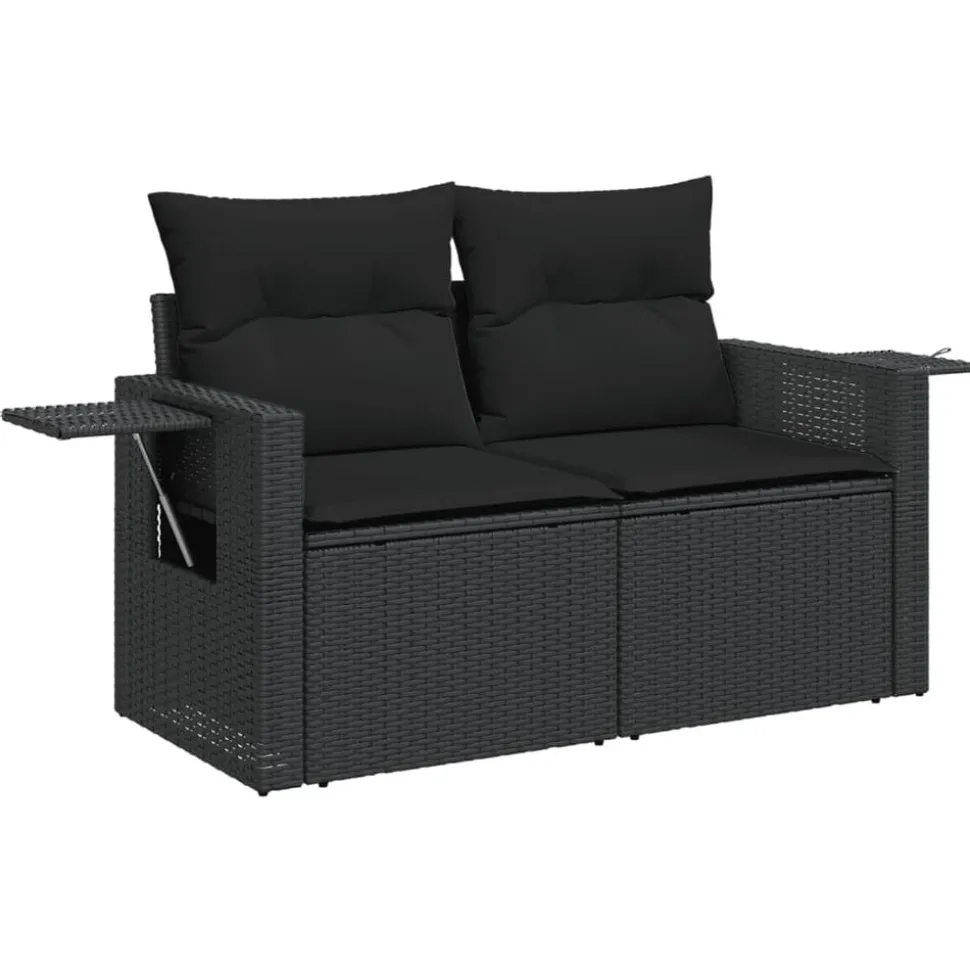 vidaXL Tuinbank 2-zits met kussens poly rattan zwart