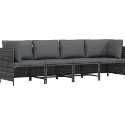vidaXL Tuinbank 4-zits met kussens poly rattan grijs