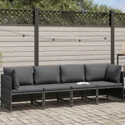 vidaXL Tuinbank 4-zits met kussens poly rattan grijs
