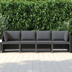 vidaXL Tuinbank 4-zits met kussens poly rattan grijs