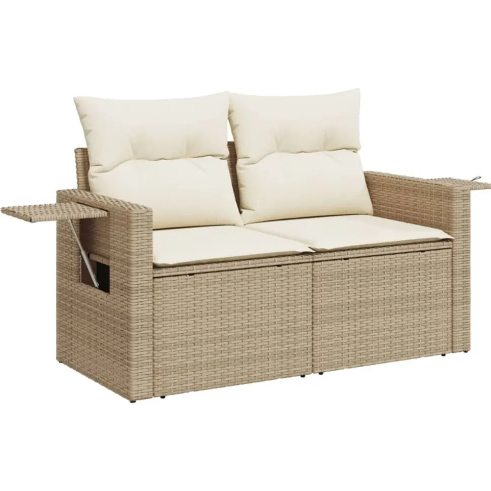 vidaXL Tuinbank 2-zits met kussens poly rattan beige