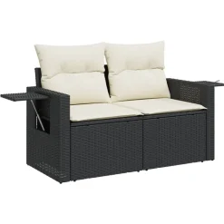 vidaXL Tuinbank 2-zits met kussens poly rattan zwart