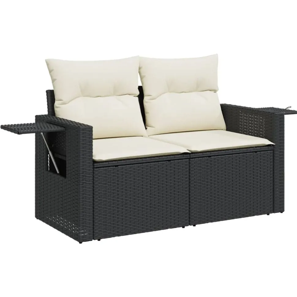 vidaXL Tuinbank 2-zits met kussens poly rattan zwart