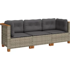 vidaXL Tuinbank 3-zits met kussens poly rattan grijs