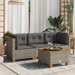 vidaXL Tuinbank 3-zits met kussens poly rattan grijs