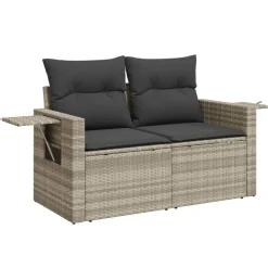 vidaXL Tuinbank 2-zits met kussens poly rattan lichtgrijs