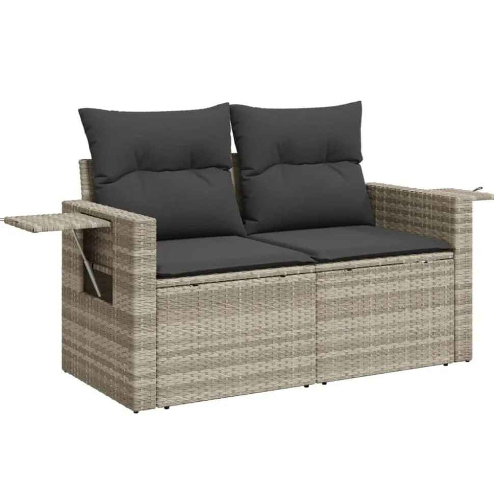 vidaXL Tuinbank 2-zits met kussens poly rattan lichtgrijs