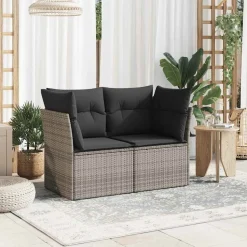 vidaXL Tuinbank 2-zits met kussens poly rattan grijs