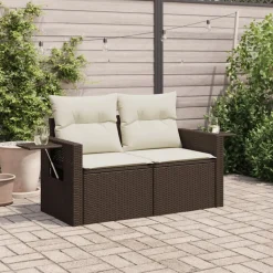vidaXL Tuinbank 2-zits met kussens poly rattan bruin