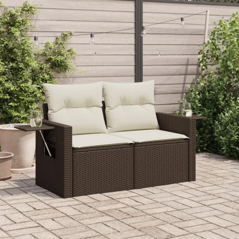 vidaXL Tuinbank 2-zits met kussens poly rattan bruin