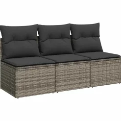vidaXL Tuinbank 3-zits met kussens poly rattan grijs
