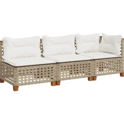 vidaXL Tuinbank 3-zits met kussens poly rattan beige