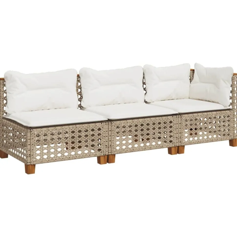 vidaXL Tuinbank 3-zits met kussens poly rattan beige