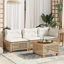 vidaXL Tuinbank 3-zits met kussens poly rattan beige