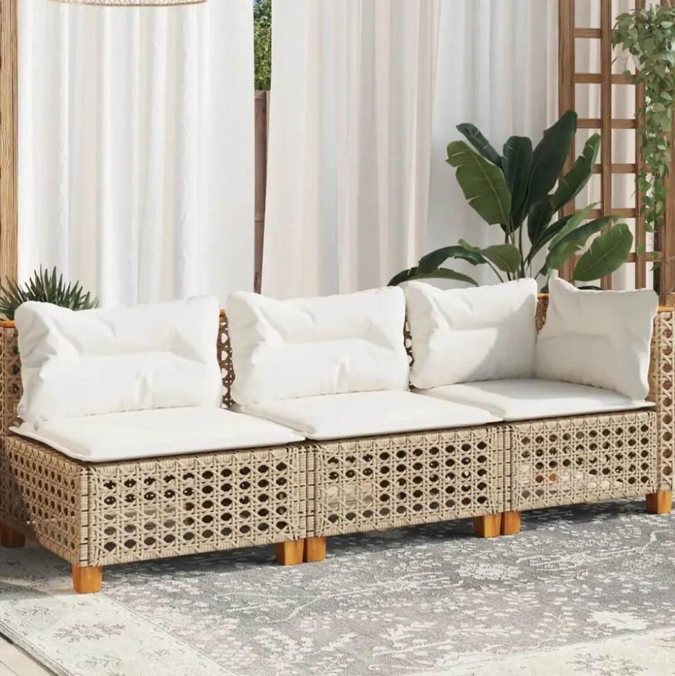 vidaXL Tuinbank 3-zits met kussens poly rattan beige