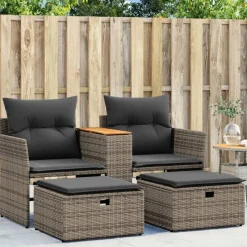 vidaXL Tuinbank 2-zits met voetenbanken poly rattan grijs