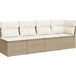 vidaXL Tuinbank 4-zits met kussens poly rattan beige