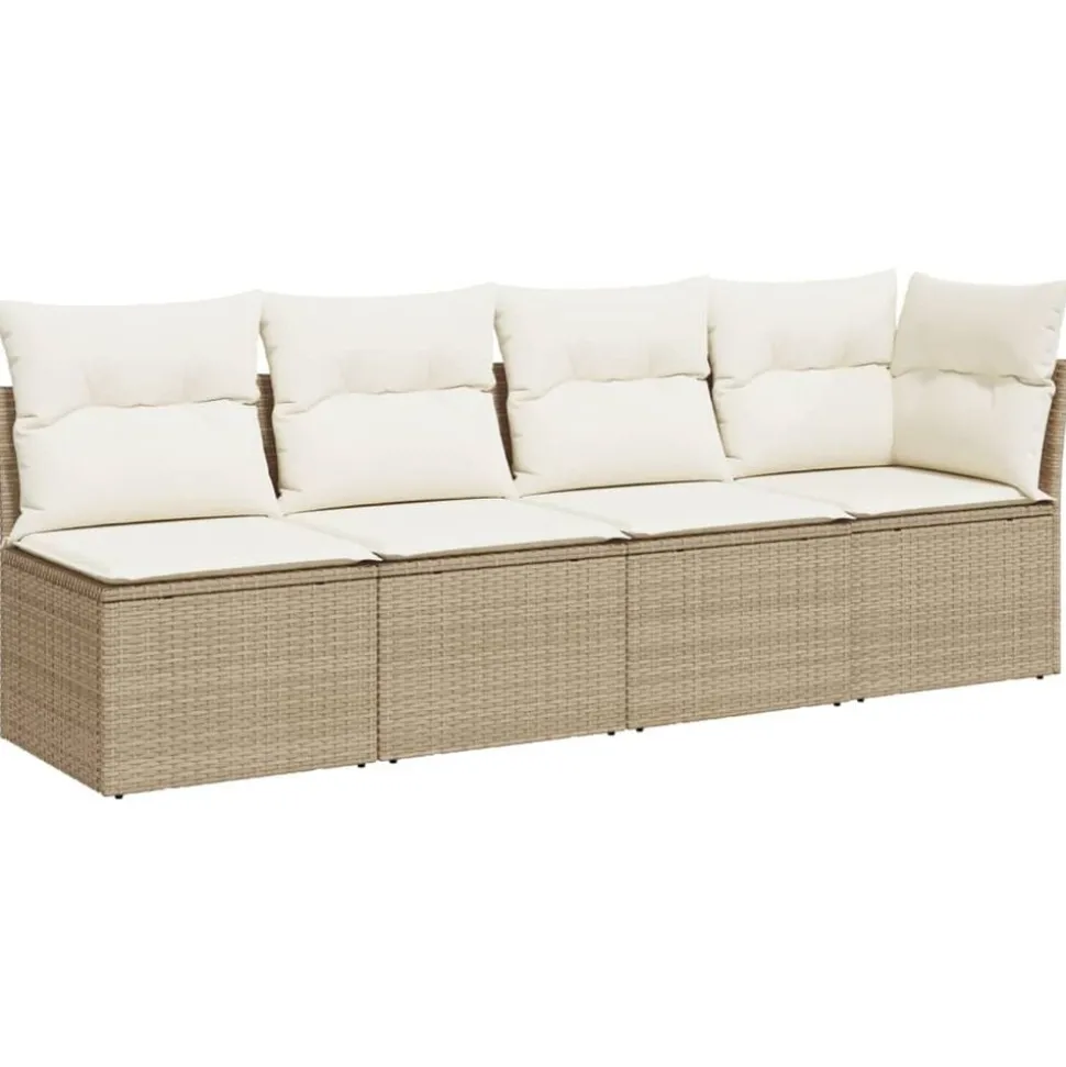 vidaXL Tuinbank 4-zits met kussens poly rattan beige