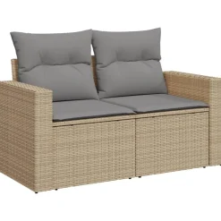 vidaXL Tuinbank 2-zits met kussens poly rattan beige