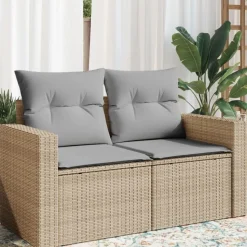 vidaXL Tuinbank 2-zits met kussens poly rattan beige