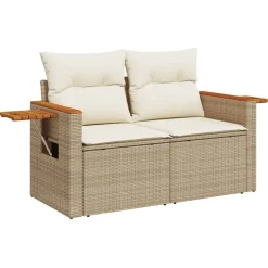 vidaXL Tuinbank 2-zits met kussens poly rattan beige