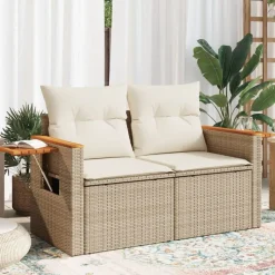vidaXL Tuinbank 2-zits met kussens poly rattan beige