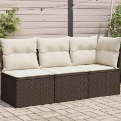 vidaXL Tuinbank 3-zits met kussens poly rattan bruin