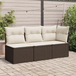 vidaXL Tuinbank 3-zits met kussens poly rattan bruin