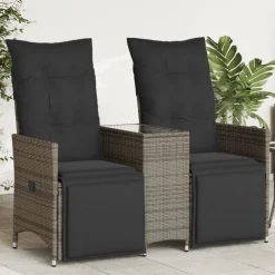 vidaXL Tuinbank 2-zits verstelbaar met tafel poly rattan grijs