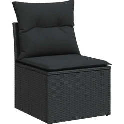 vidaXL Tuinbank zonder armleuningen met kussens zwart poly rattan