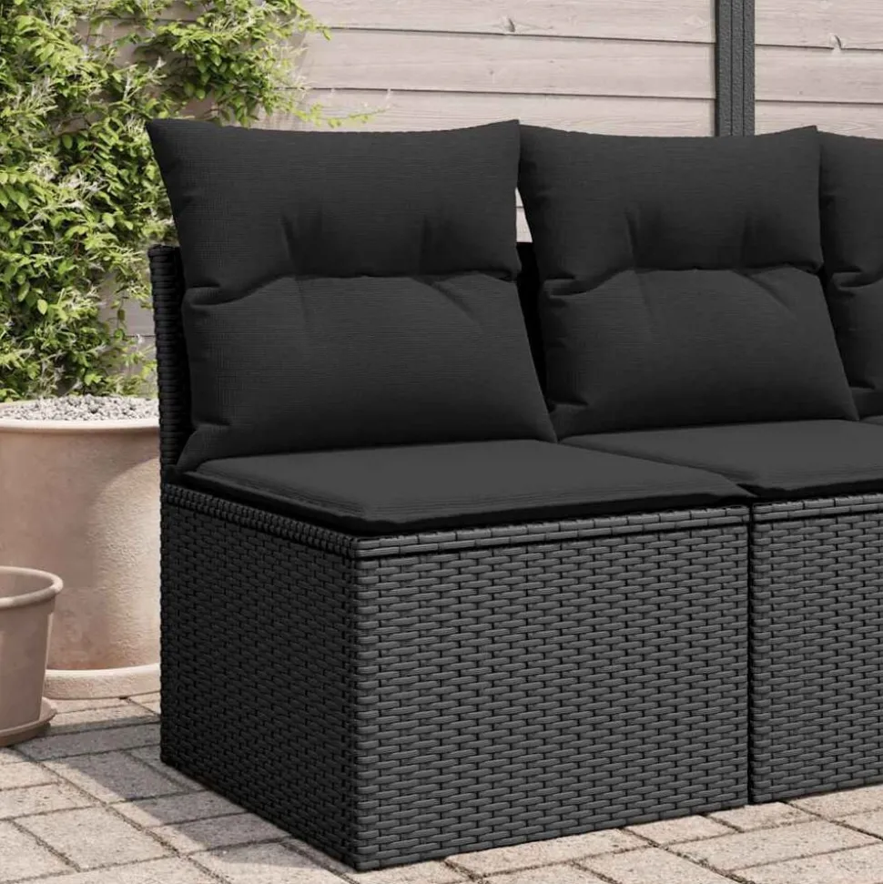 vidaXL Tuinbank zonder armleuningen met kussens zwart poly rattan