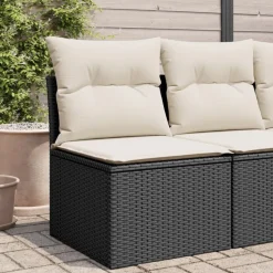 vidaXL Tuinbank zonder armleuning met kussens poly rattan zwart