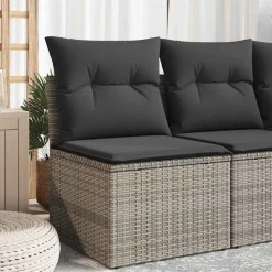 vidaXL Tuinbank zonder armleuning met kussens poly rattan grijs