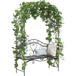 vidaXL Tuinbank Zwart 121 x 48 x 200 cm Staal