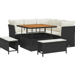 vidaXL Tuinbankenset 8 pcs Zwart poly rattan