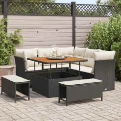 vidaXL Tuinbankenset 8 pcs Zwart poly rattan