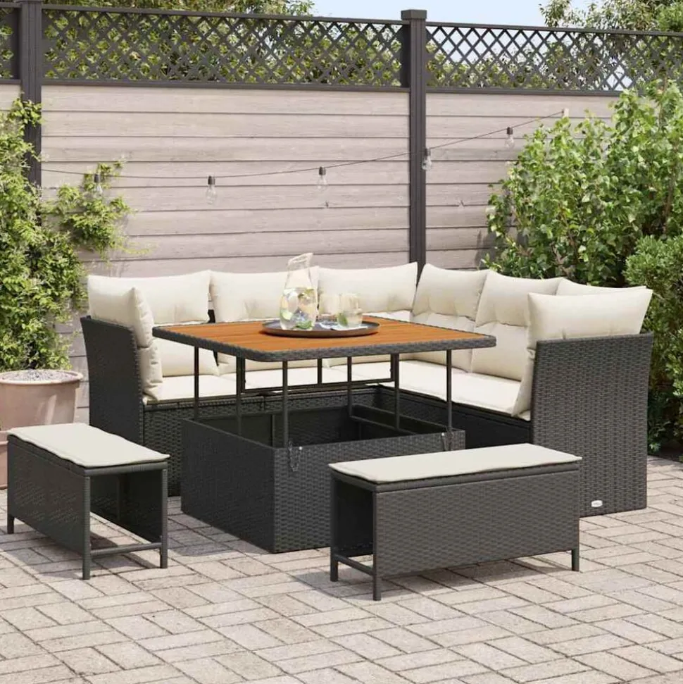 vidaXL Tuinbankenset 8 pcs Zwart poly rattan