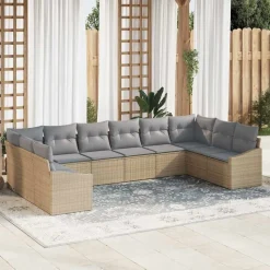 vidaXL Tuinbankenset 10 pcs Beige en Licht Grijs poly rattan