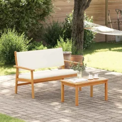 vidaXL Tuinbankenset met kussen 2 pcs Crème Wit Massief Acaciahout