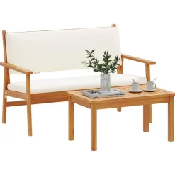 vidaXL Tuinbankenset met kussen 2 pcs Crème Wit Massief Acaciahout