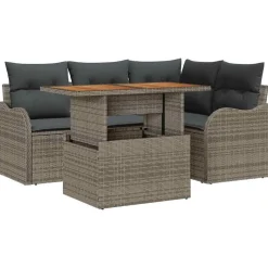 vidaXL Tuinbankenset met kussen 5 pcs Grijs poly rattan