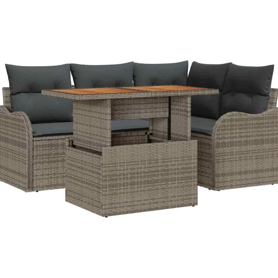 vidaXL Tuinbankenset met kussen 5 pcs Grijs poly rattan