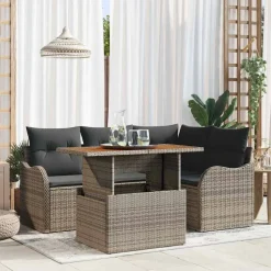 vidaXL Tuinbankenset met kussen 5 pcs Grijs poly rattan