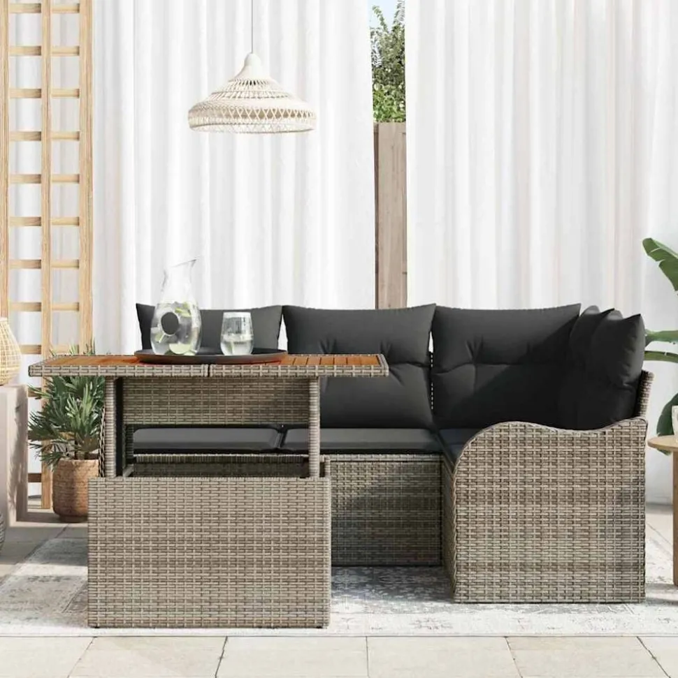 vidaXL Tuinbankenset met kussen 5 pcs Grijs poly rattan