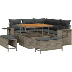 vidaXL Tuinbankenset met kussen 9 pcs Grijs poly rattan