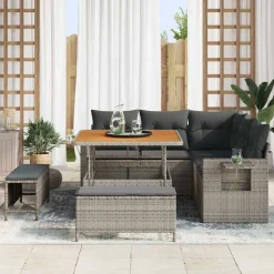 vidaXL Tuinbankenset met kussen 9 pcs Grijs poly rattan