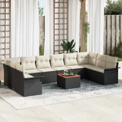 vidaXL Tuinbankenset met kussen 11 pcs Zwart poly rattan