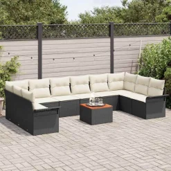 vidaXL Tuinbankenset met kussen 11 pcs Zwart poly rattan