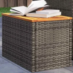 vidaXL Tuinbijzettafels 2 st 55x34x37 cm poly rattan en hout grijs