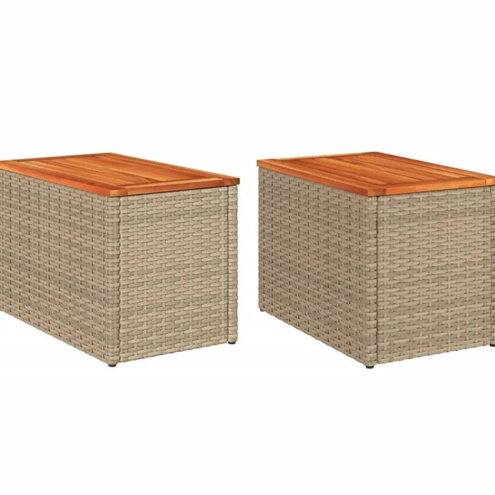 vidaXL Tuinbijzettafels 2 st 55x34x37 cm poly rattan en hout beige